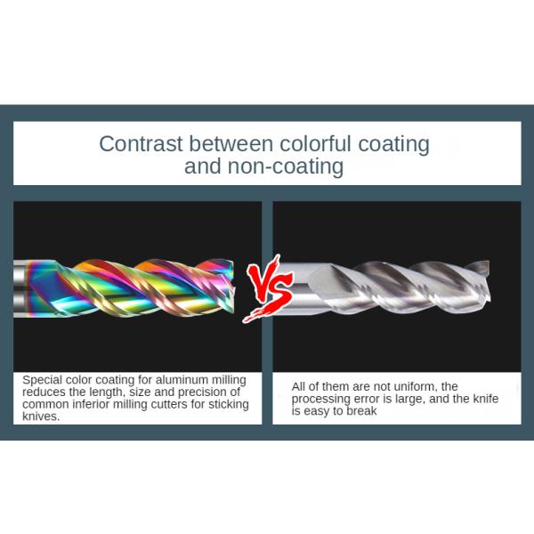 Устройства для резки карбидов 3 флейты Красочное покрытие для алюминия HRC55 Фрезерная резачка для древесины Акрил Медь Пластик