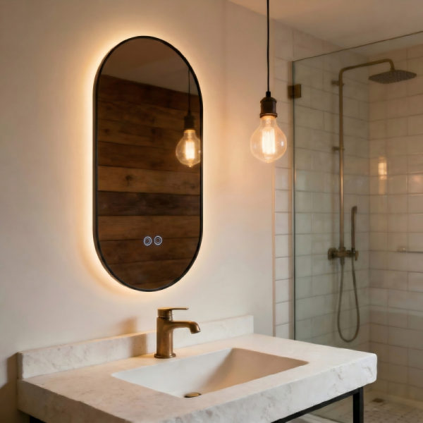 Kingstin Custom Oval LED Mirror Black Metal Frame Wall Backlit Mirror Smart Defog Motion Sensor for Bathroom Bedroom