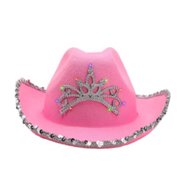 Feathered Border Pink Western Cowboy Hat with Light Pink Crown and Customizable Logo