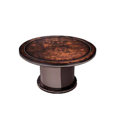 Mesa de jantar redonda Burl Veneer Marble Tabletop da plataforma giratória do projeto real