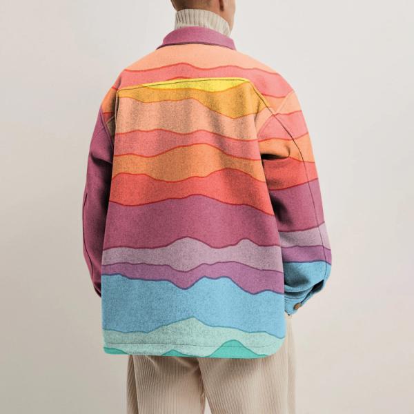 Men's Casual Long Sleeve Coat with Colorful Geometric Pattern and Woven Weaving Method