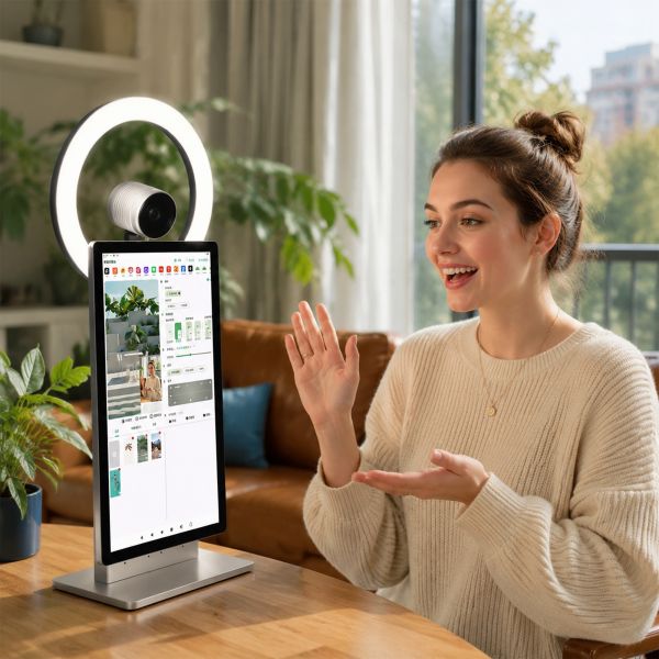 15.6 Desktop Live Streaming Equipment All in One Smart Broadcast Kiosk Touch Screen Video Teleprompter for TikTok OEM