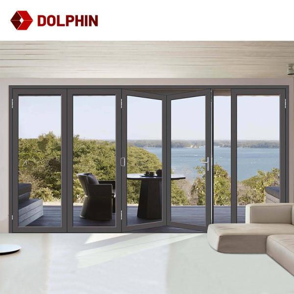 Porta Bifold de alumínio magro, portas Bifold de alumínio do pátio com cortinas
