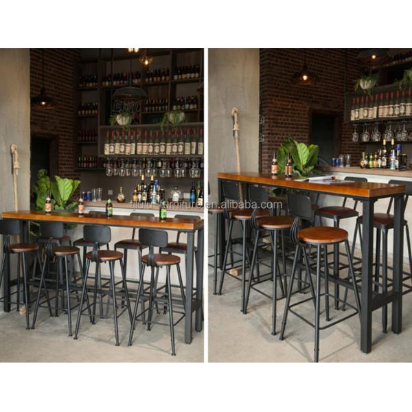 Home Bar Rustic Metal Frame Dining Tables High Rectangular Wood Kitchen Bar Table Stool