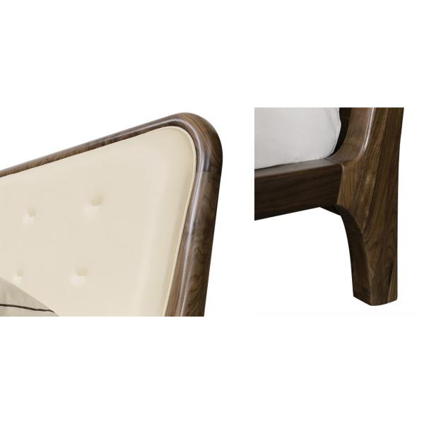 Solid Wood Brown Full Size Bed Leather Upholstered Headboard Customized Size