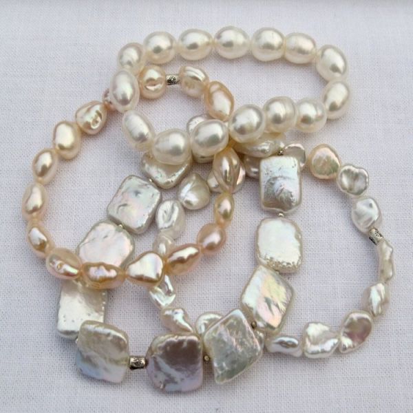 Handmade Elastic Baroque Pearl Bracelet Layered Irregular Stacked Pearl Bracelets