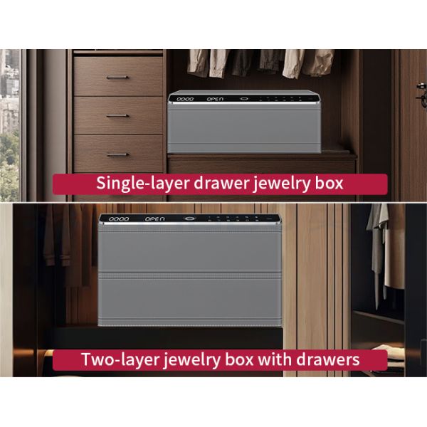 Safety Leather-Covered Jewelry Safe Box Auto Open Double Layers
