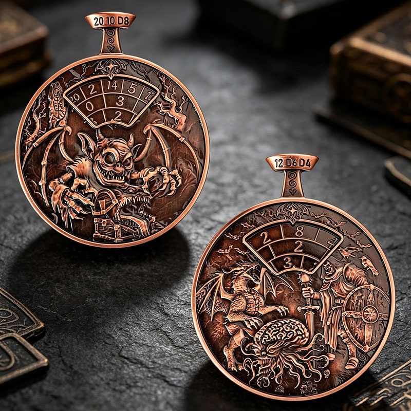 Heavy Duty 213g Weighted Zinc Alloy Metal Dice Spinner with Press-to-Spin Mechanism and 3D Fantasy Relief Carving