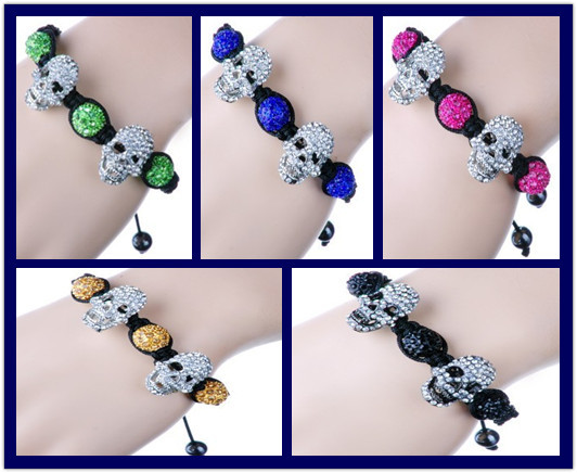 Beaded Handmade Jewellery Making Shamballa Ball Bracelet With Skull Ornaments