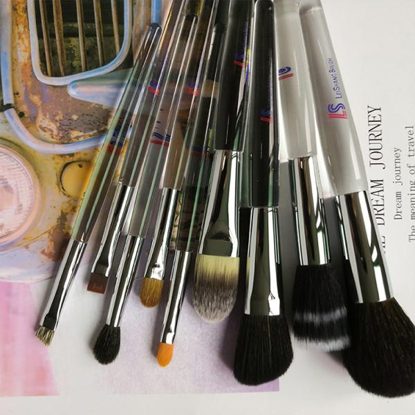 Acrylic Handle Synthetic Hair Crystal Diamond Makeup Brush 9pcs With Case