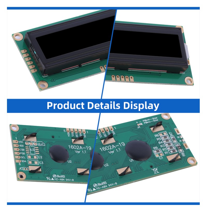 European BTN Black Film 1602A-19 Character LCD Module 80*36Mm IIC, I2C Serial Port Screen