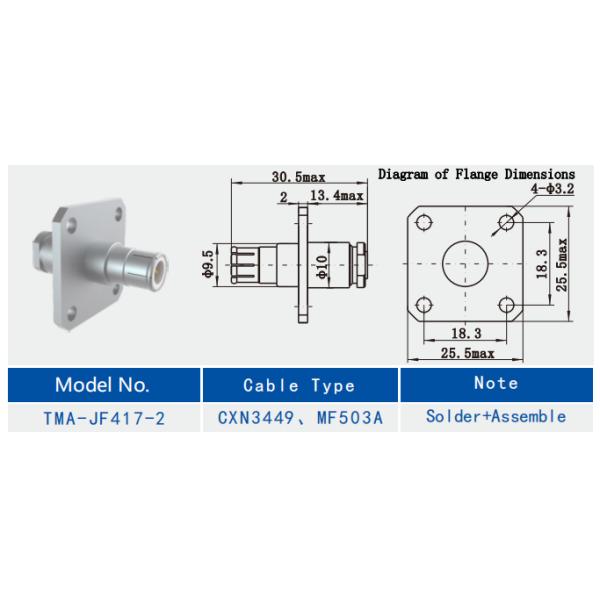 Soldador de montaje de brida y ensamblaje Tipo de conector RF TMA macho con chapa de níquel