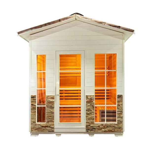 Outdoor Gorgeous Hemlock Cedar Wood 5 - 6 Persons Steam Sauna With Roof