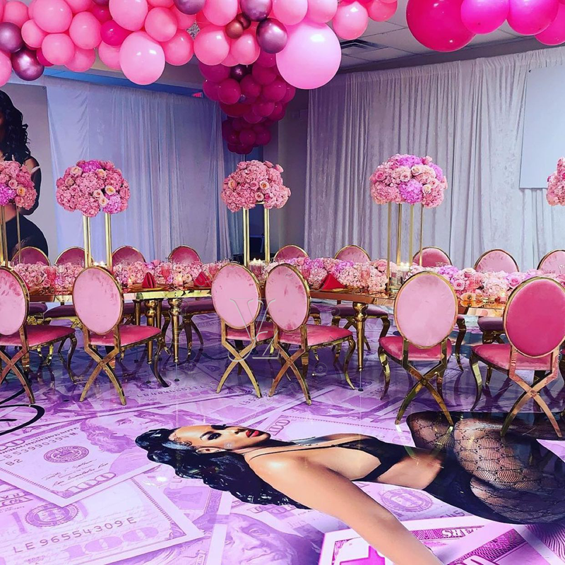 Modern Pink Velvet Dining Chair with Carved Rose Back Stainless Steel Metal Furniture for Outdoor Apartment Villa Hotels Events