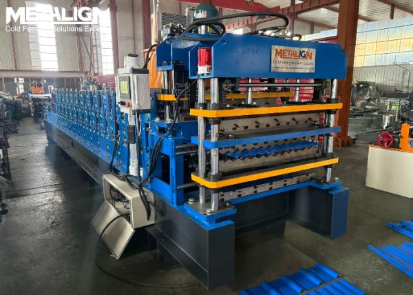 Three Profile Metal Roofing Roll Forming Line With Hydraulic Cutter