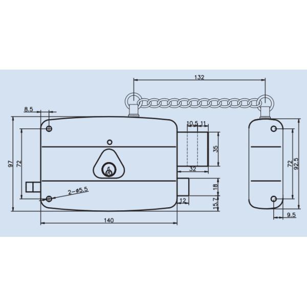 35mm - 50mm Door  Vertical Rim Lock With Strike Plate Included Brass Or Steel Dead Bolt Material
