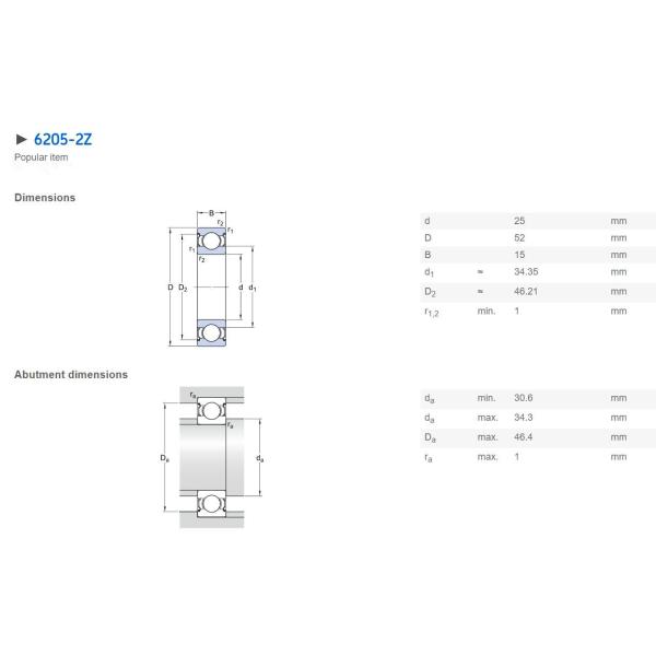 NSK 6205-2Z Chrome Steel Deep Groove Ball Bearing For Paper Making Machinery