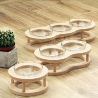 La cuvette en bois du support 3 de bol d'aliments pour chiens a élevé à la maison le conducteur lent