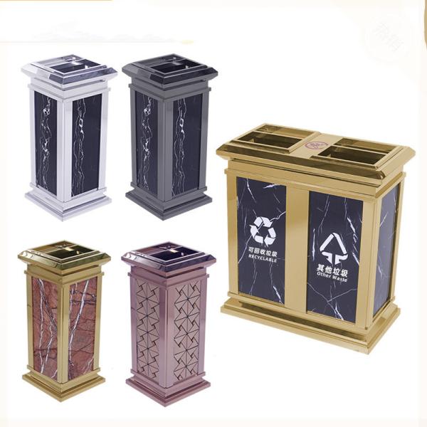 Hotel Elevator Entrance Large Marble Stainless Steel Trash Can Waste Bin Garbage Can Dustbin with Ashtray