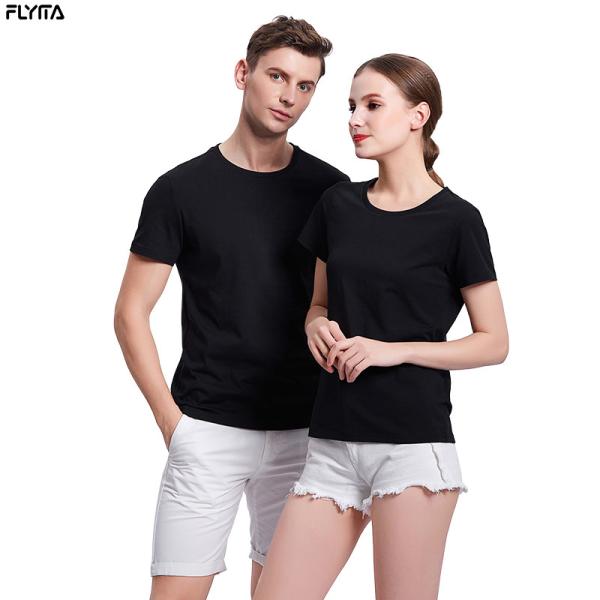 T-shirt redondos curtos por atacado feitos sob encomenda do verão do pescoço da camisa do algodão T dos homens e das mulheres da luva de Flyita com imprimir o logotipo