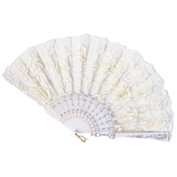 Spanish Translucent Lace Rose Fan Gilded Wing Chun Dance Fan European Style Fabric Silk Folding Hand Fan