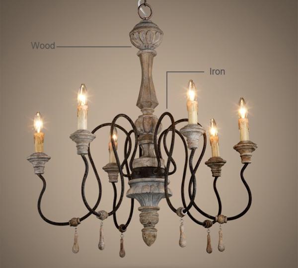 Mango wood chandelier Classic wooden and iron chandelier (WH-CI-31)