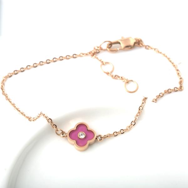 Red Four Leaf Clover Bracelet, Stainless Steel Jewelry Customized Fashion Diamond Flower Charm Bracelet