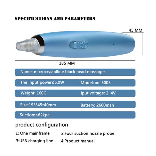 DC 5V Electric Pore Cleanser Blackhead & Acne Remover Rechargeable 2600MAH Battery