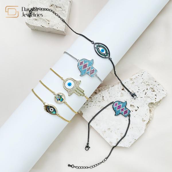 Ojo Bracelet 18K Gold Plated Jewelry Hamsa Hand Evil Eye Charm design