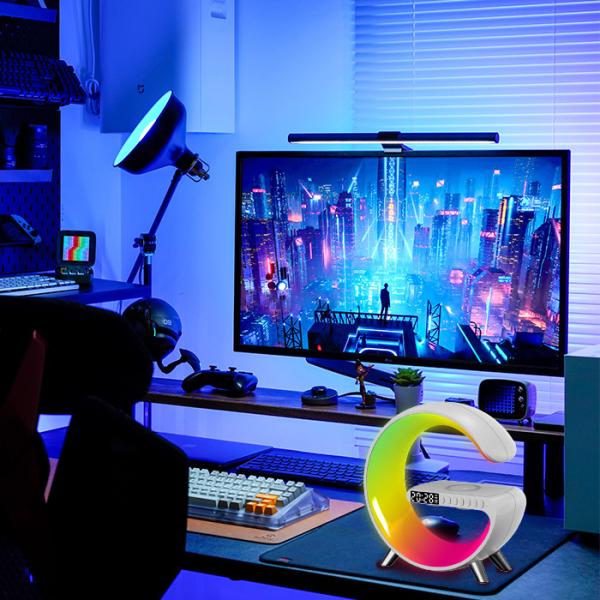 FCC Multicolor G Smart Light Sound Machine Durable G Speaker Lamp With Wireless Charging