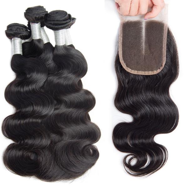 Loose Weave Lace Closure Peruvian Virgin Human Hair Weave With Closure 4X4