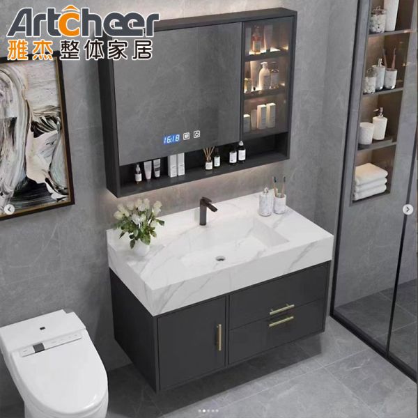 Chinese Design Bathroom Vanity with Smart Mirror and Wall-mounted Installation