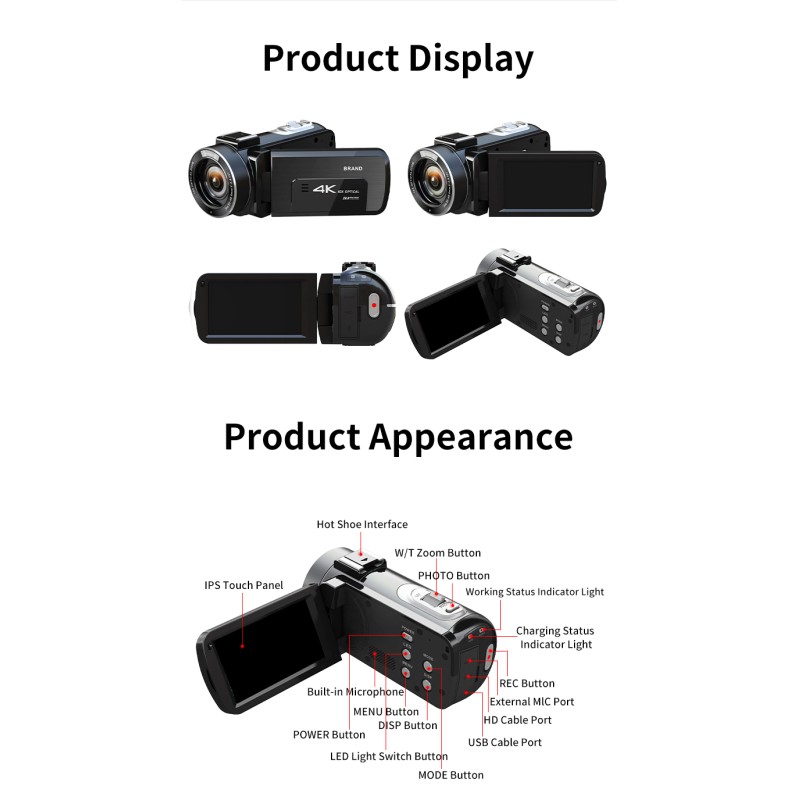 4K 30MP 10X Optical Zoom Video Camera Camcorder 3.0 Inch IPS Touch Screen With Wifi&Remote Control&Anti-Shake&Macro Vlog Camera