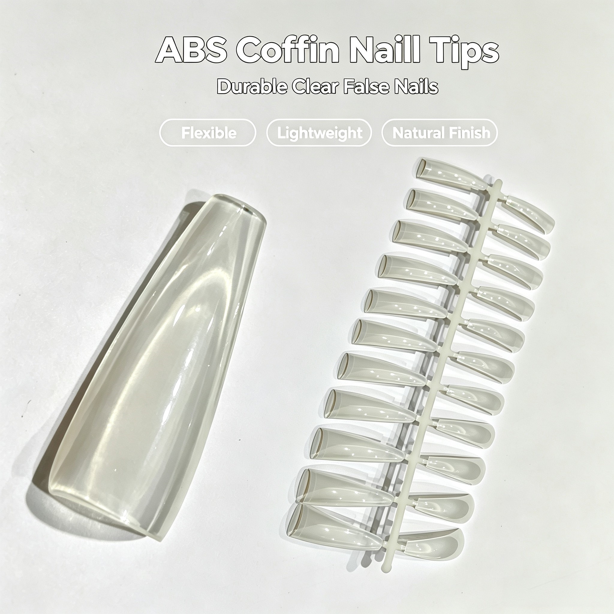 Coffin ABS Nail Tips, Clear Full Cover False Nails for Salon Nail Extension DIY Nail Art and Bulk Supply