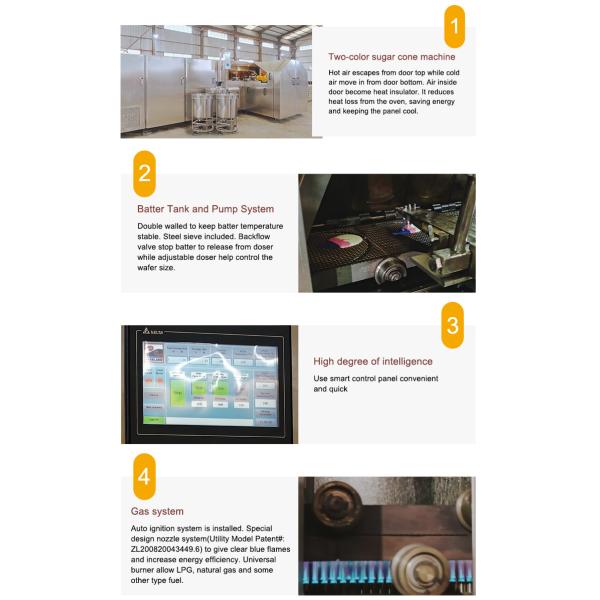 Автоматическая производственная линия конуса вафли, 61 шаблон выпечки литого железа, материал нержавеющей стали.