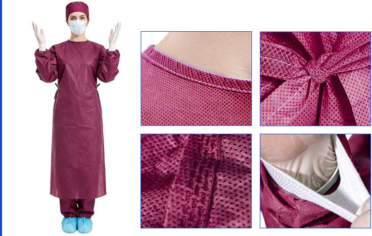 Deep Red SMMS Level 4 Surgical Gown - AAMI Certified Disposable Isolation Gown with Nonwoven Fabric