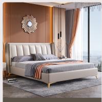 Cama de cuero de 1,8 M Modern Bedroom Furniture del doble de color caqui de lujo del color