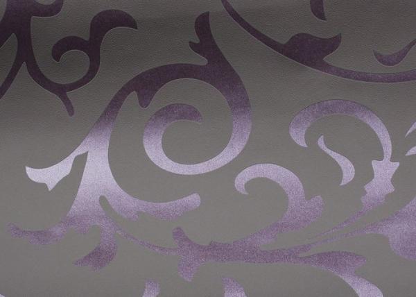Embossed Removable European Style Purple Flower Wallpaper For TV Background