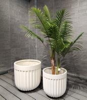 White Delux Vertical Fluted Design Round Egg Shape Fiber Clay Planter Garden Park Landscaping