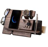 Station d'accueil téléphonique en bois de noix naturel Crochets à clefs Portefeuille de portefeuille moniteur organisateur Hommes cadeau Bureau rangement de stockage