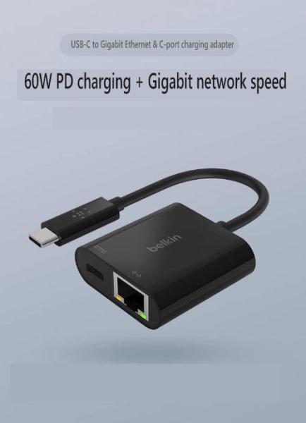 Adaptateur de charge USB-C à Ethernet de 60 W - Port Ethernet Gigabit Compatible avec les appareils USB-C Adaptateur Ethernet à USB-C