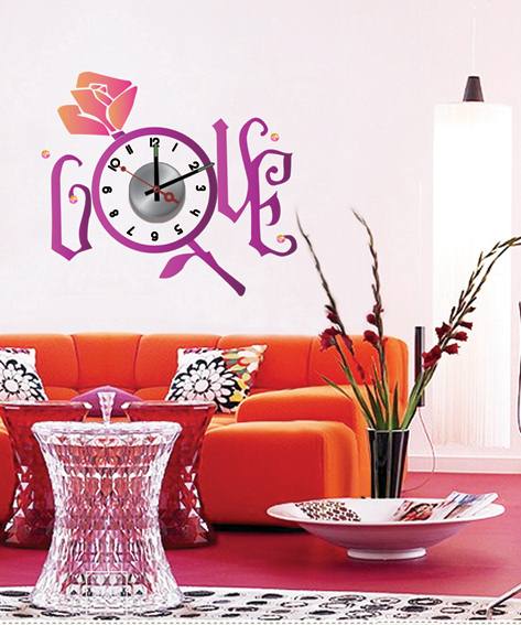 Home Decoration Acrylic Love Designer Wall Sticker Clocks 10D050