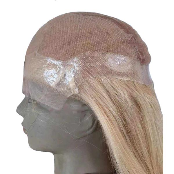 16-24inch 613 Blonde Hand Tied PU Silicon Medical Wigs for White Women 100% Human Hair