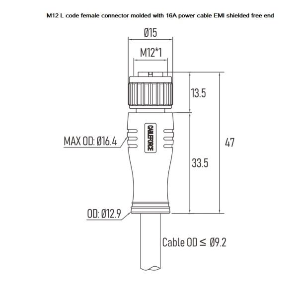 AC M12 l контактный разъем кабеля 16A 690V привода датчика 5M кода 5