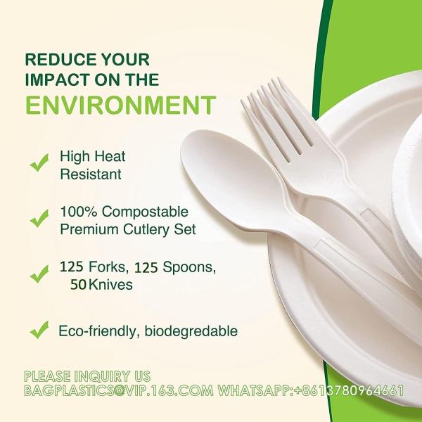 Compostable Cutlery Set Eco-Friendly Heavy Duty Utensils (50 Forks, 50 Spoons, 50 Knives) Biodegradable Utensils