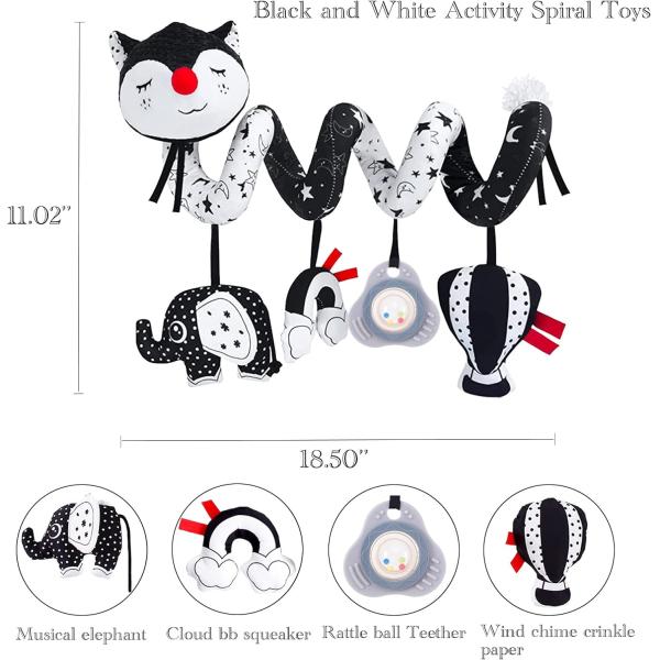 Newborn Musical Black Fox Stroller Toys High Contrast Black and White Toys for Babies