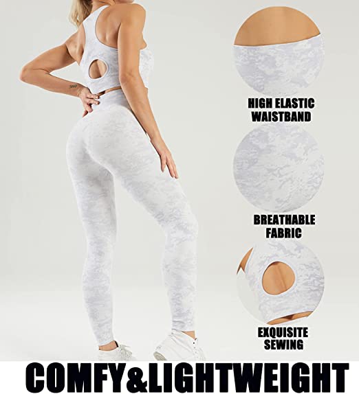 Безшовным Activewear женщин одежды напечатанный камуфлированием устанавливает 3 части