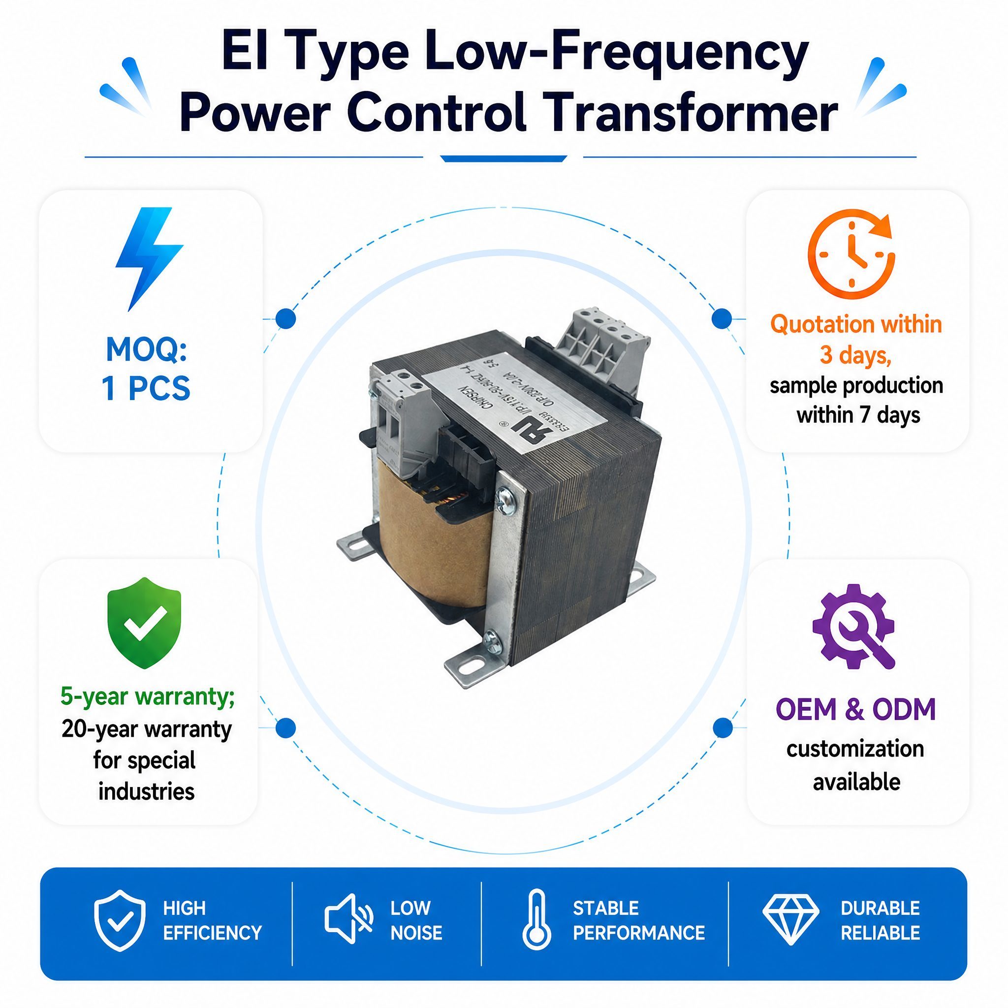 Compact Durable EI96 Low Frequency Transformer Quiet Stable Industrial Controls