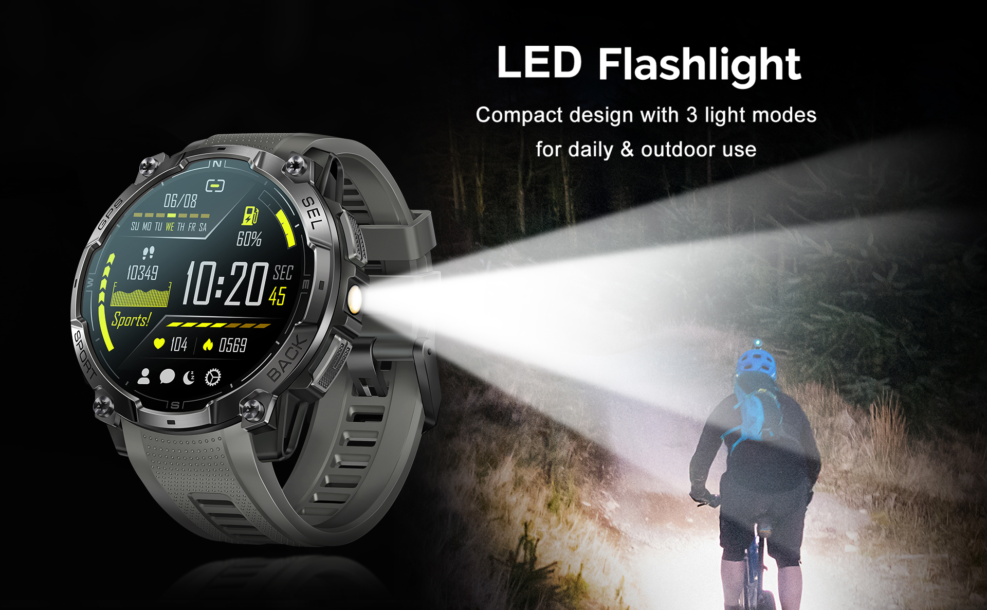 New K76A Android Smart Watch GPS AMOLED Display Chip ATS3085L 3ATM BT Call Answer Calls Message Push Compass LED Flashlight 5-10