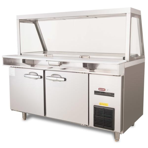 Blue Ray 2 Door Refrigerated Sandwich Prep Table With Glass Lid Fan Cooling / Commercial Salad Bar Refrigerator Freezer